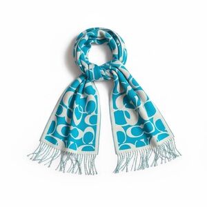 Coach Teal Merino Wool Signature Scarf